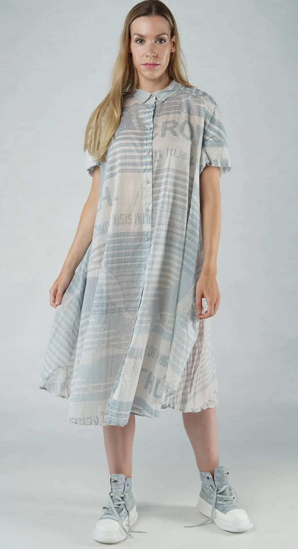 PRE-ORDER - Short Sleeve Lightweight Shirt Dress in Grey Print