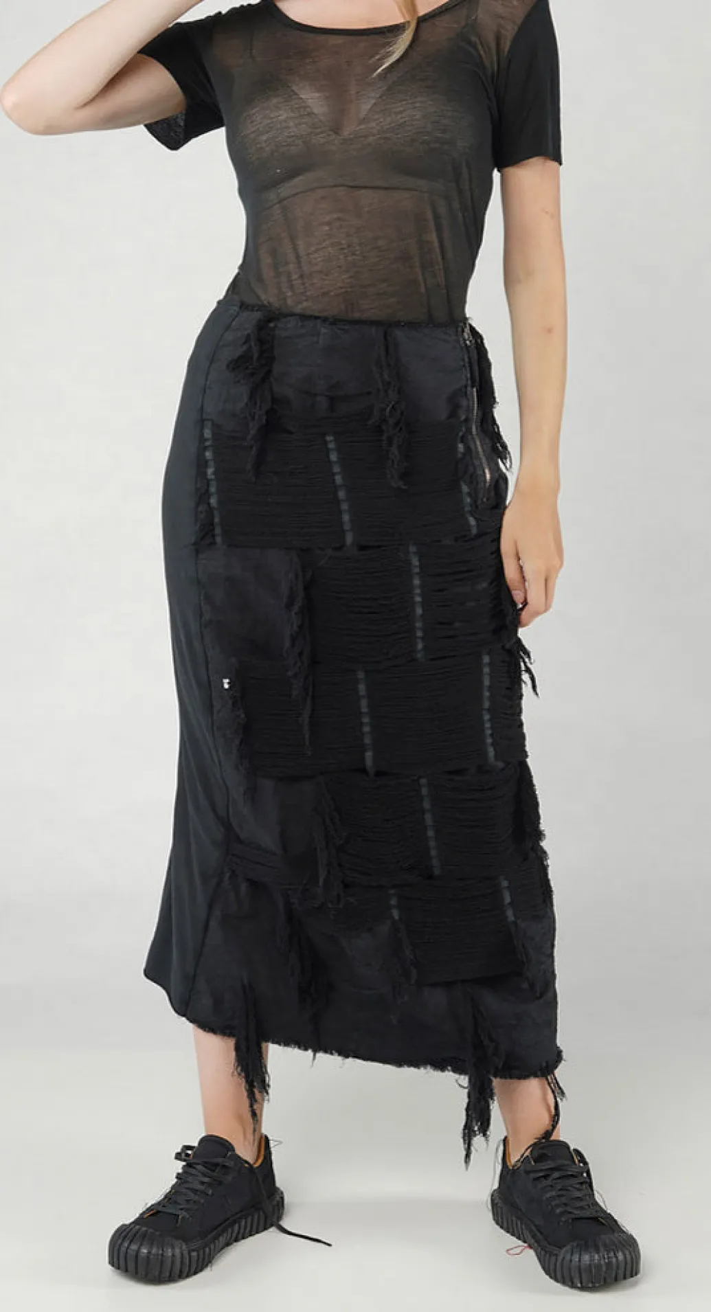 PRE-ORDER - Shredded Front Skirt in Mandarine (Pictured in Black)