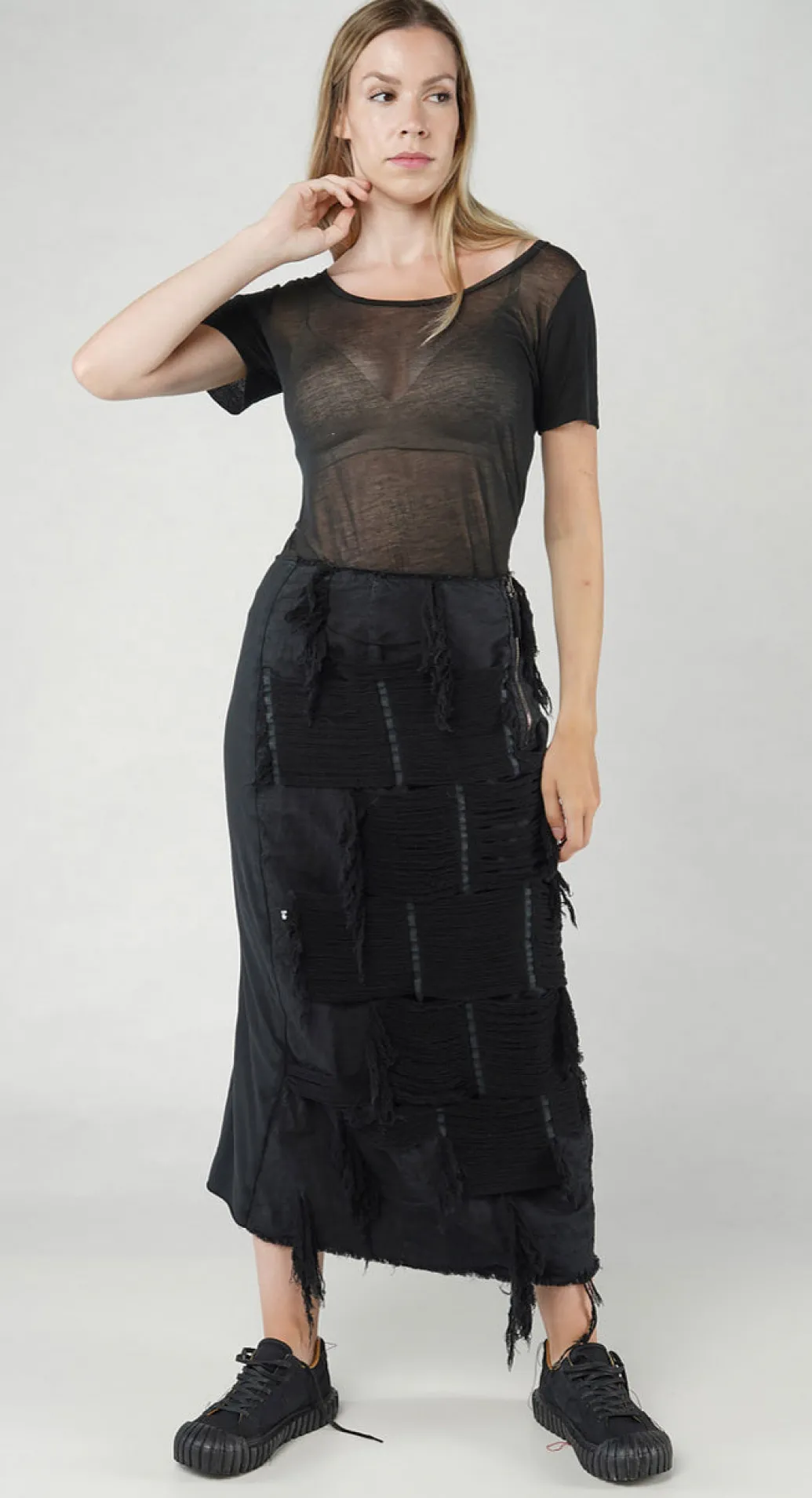 PRE-ORDER - Shredded Front Skirt in Black