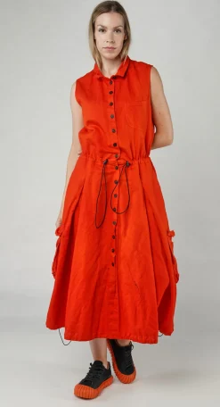PRE-ORDER - Sleeveless Button-Down Dress in Black (Pictured in Mandarine)