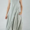 PRE-ORDER - Sleeveless Dress with Flared Insert in Offwhite (Pictured in Grey)