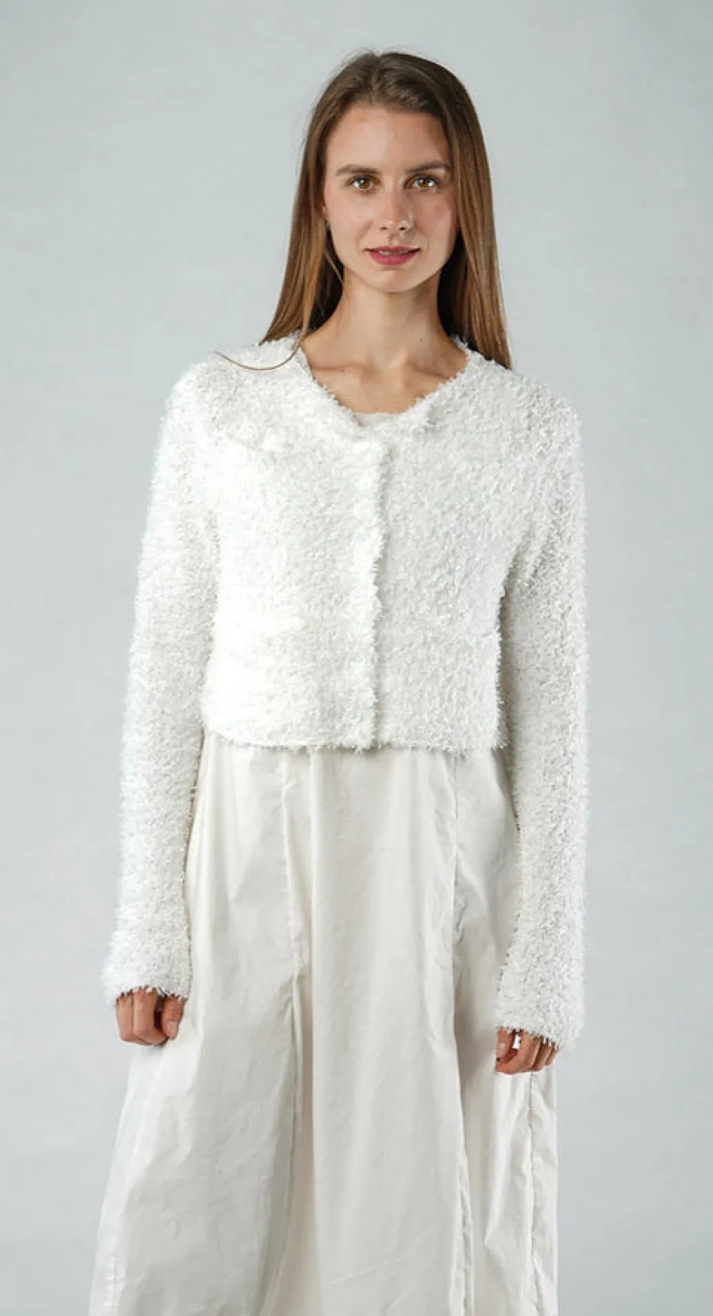PRE-ORDER - Textured Cropped Cardigan in Black (Pictured in Offwhite)