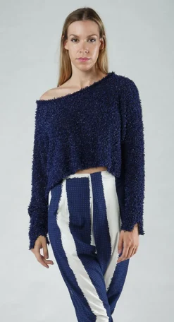 PRE-ORDER - Textured Cropped Jumper in Navy