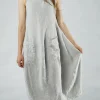 PRE-ORDER - Tulip Hem Linen Dress in Black (Pictured in Grey)