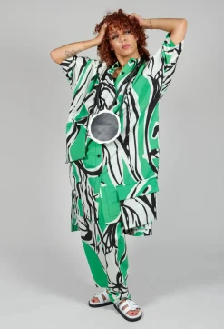 Print Patterned Trousers in Original Green