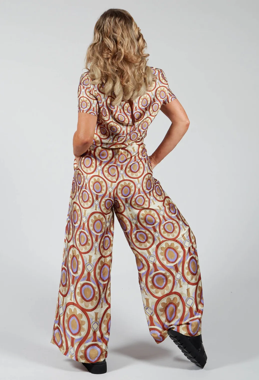 Printed Jumpsuit in Beige/Malva