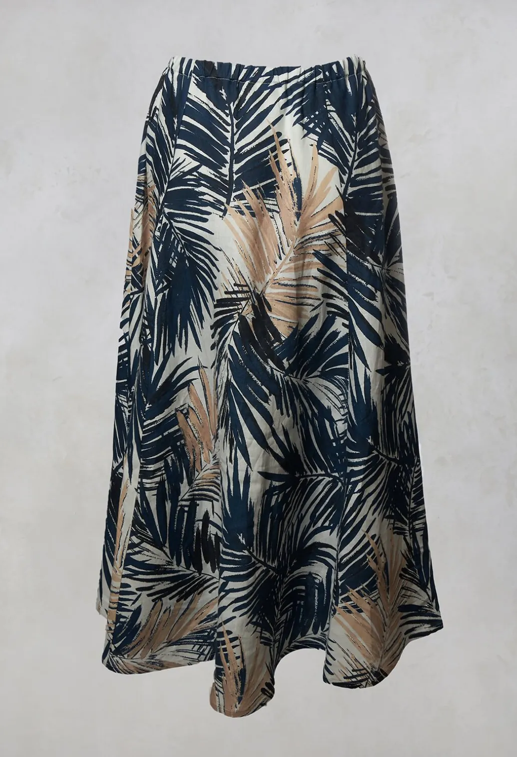 Printed Linen Maxi Skirt in Navy