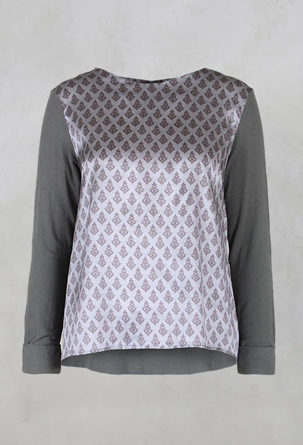 Printed Silk Contrasting Fabric Trapeze Shirt in Quartz