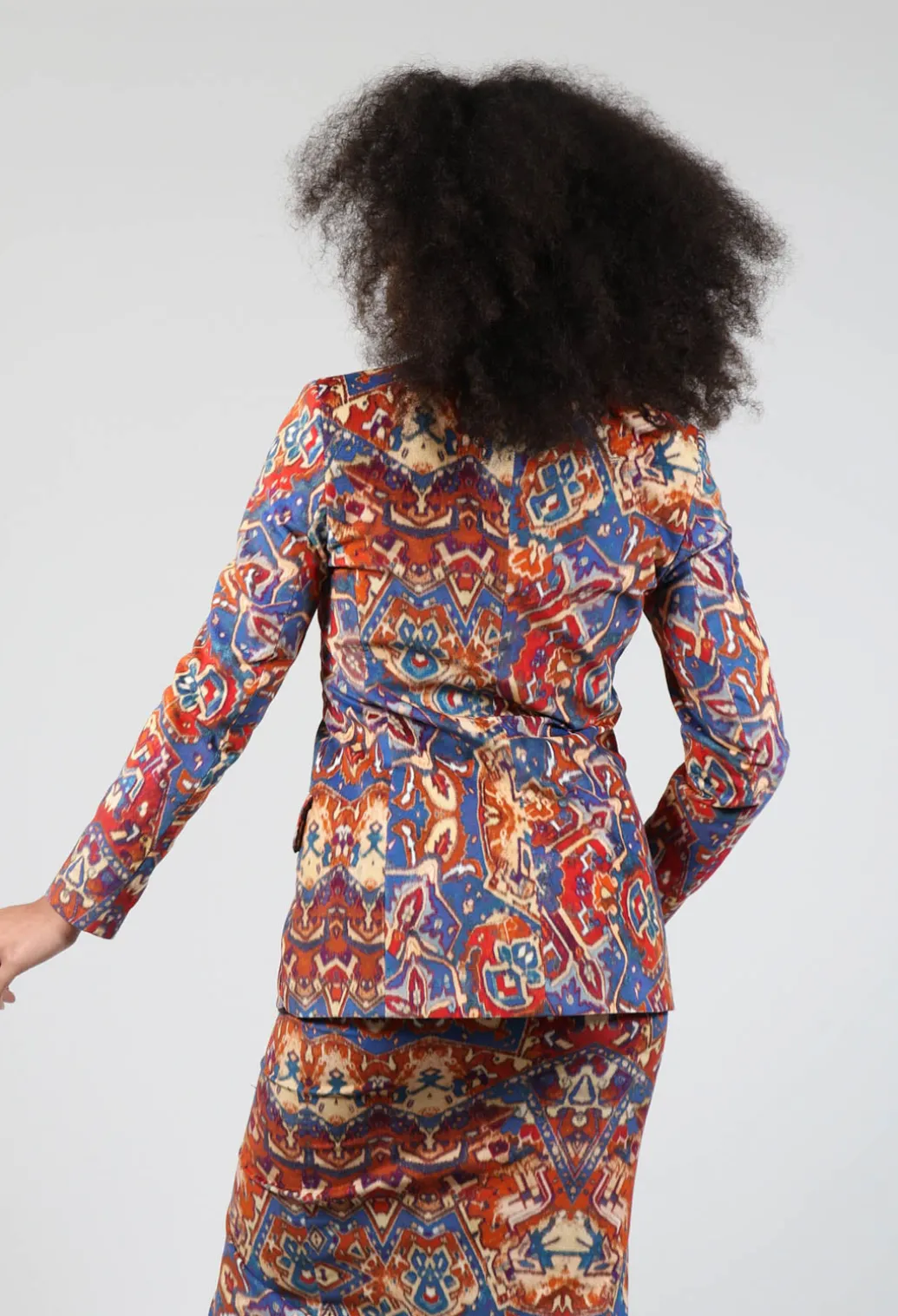 Printed Velvet Blazer in Carpet Print