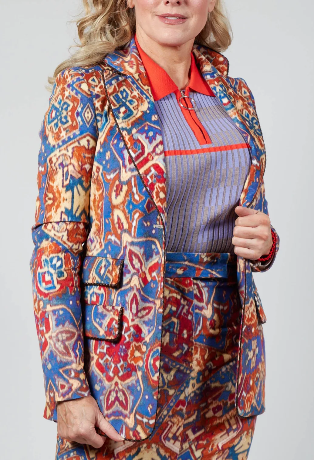 Printed Velvet Blazer in Carpet Print
