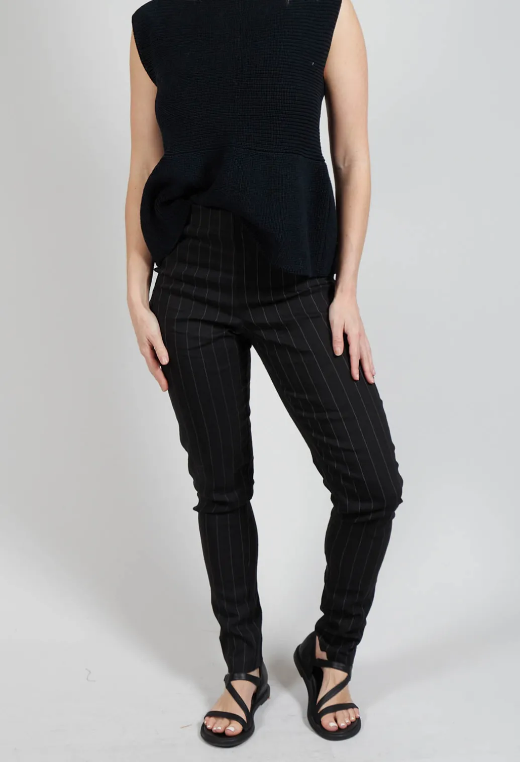 Pull On Pinstripe Leggings in Black