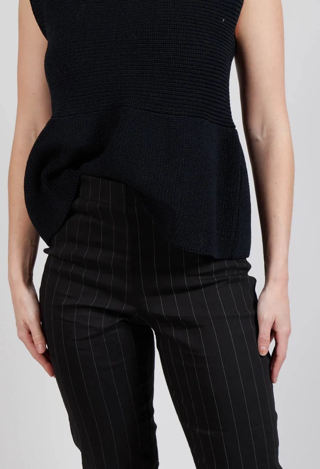 Pull On Pinstripe Leggings in Black