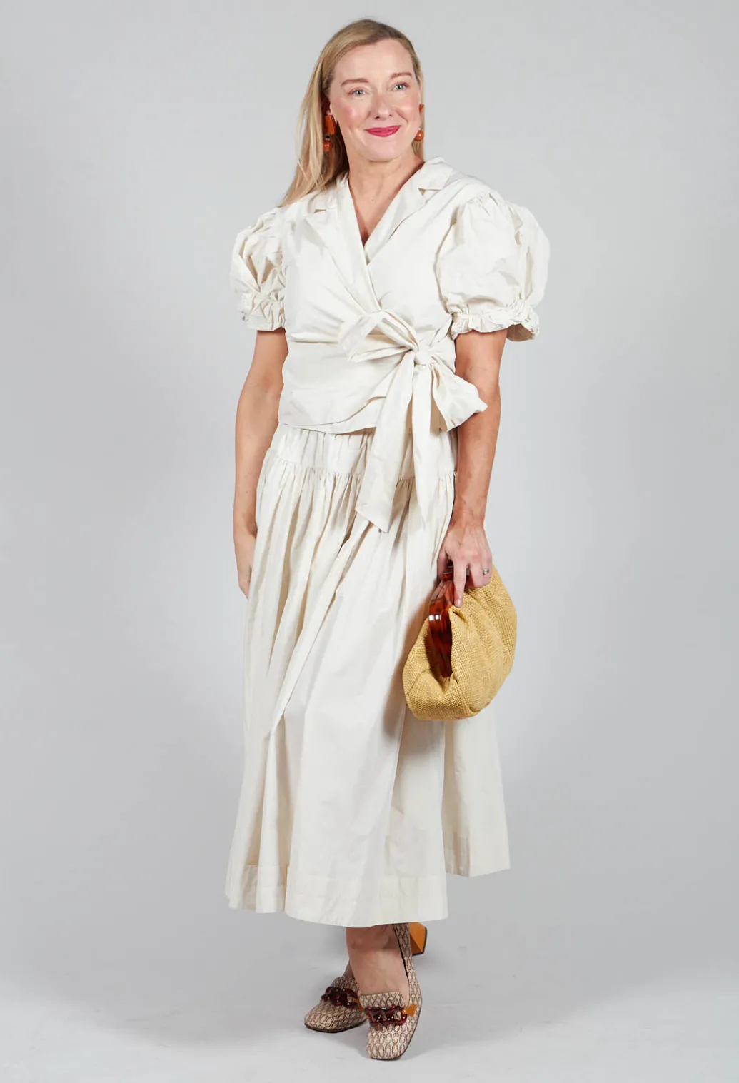 Pull on Pleated Skirt in Ecru