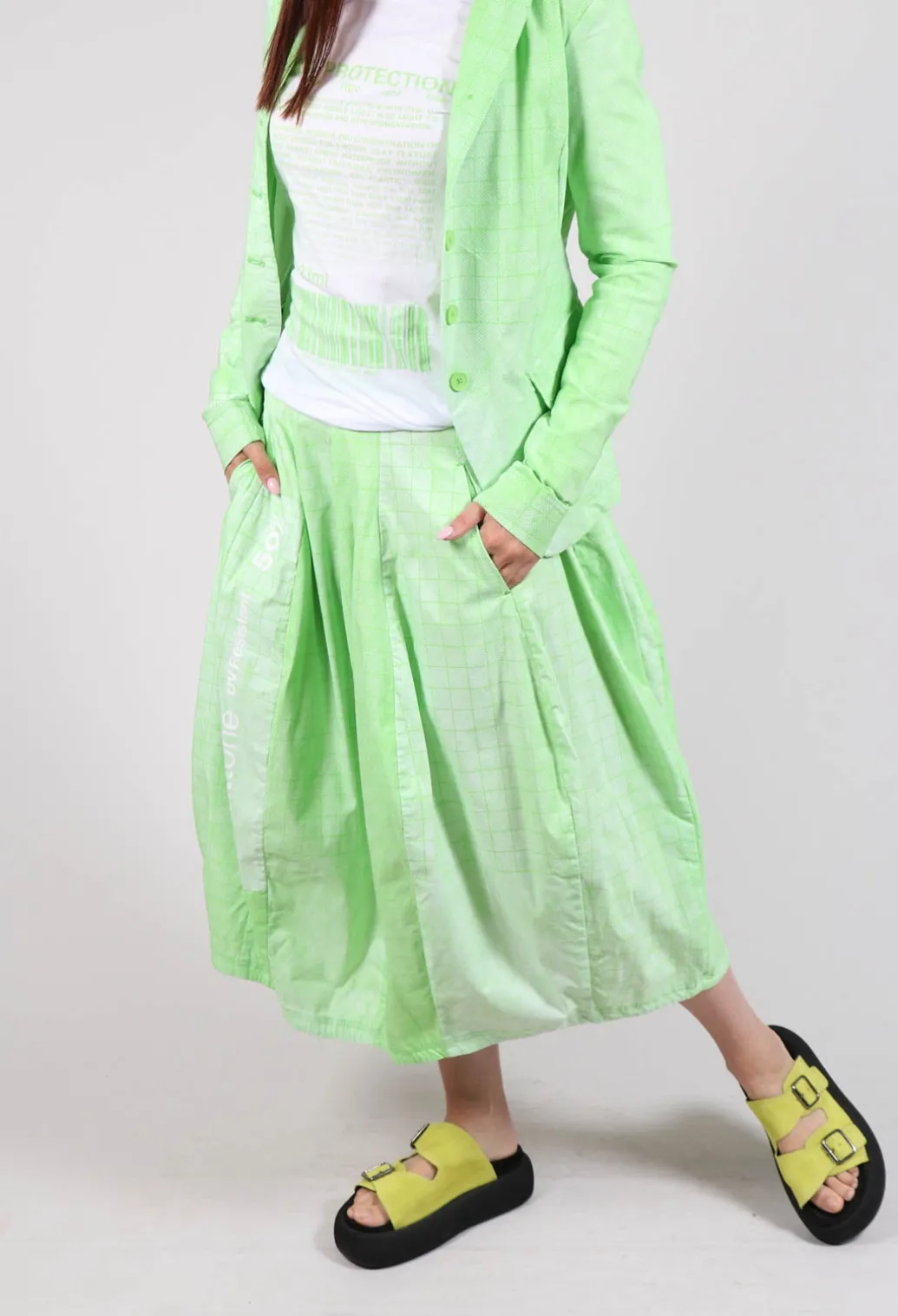 Pull On Tulip Skirt in Placed Lime Print