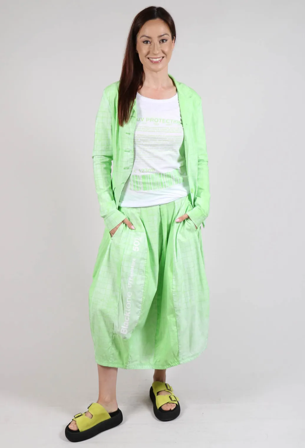 Pull On Tulip Skirt in Placed Lime Print