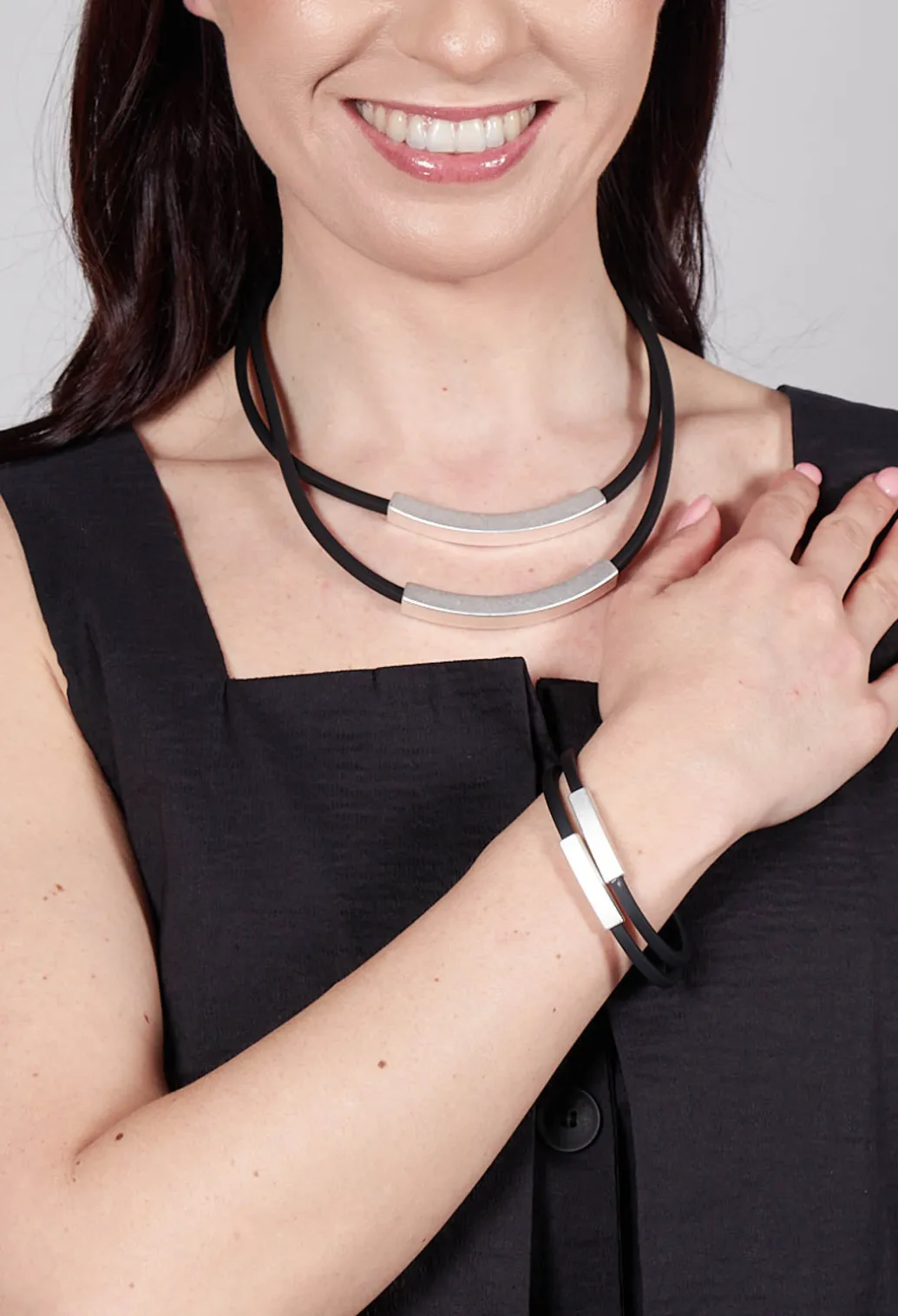 PVC Bracelet with Silver Plated Parts in Black