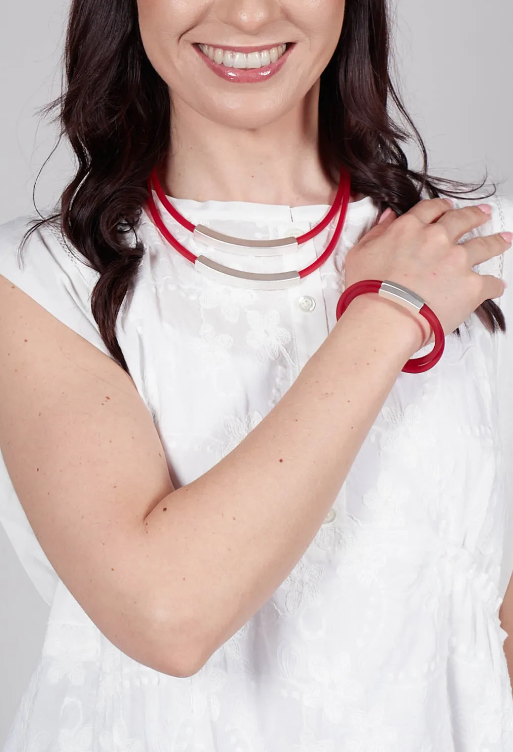 PVC Bracelet with Silver Plated Parts in Red