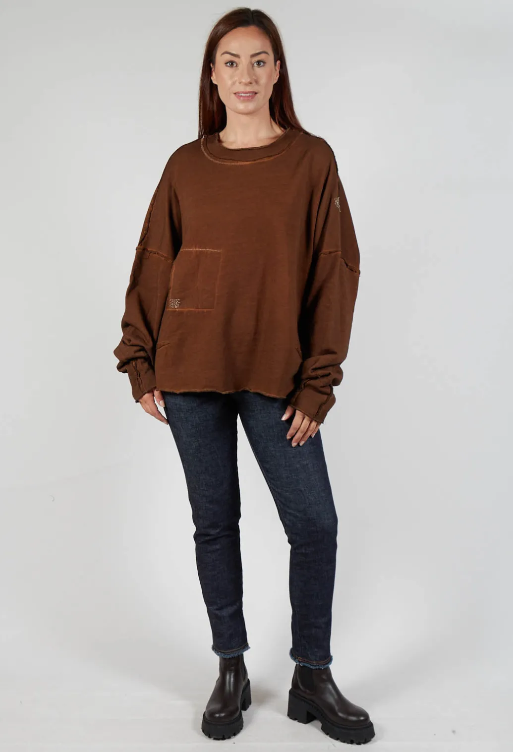 Raw Edged Stitch Top in Original Brown