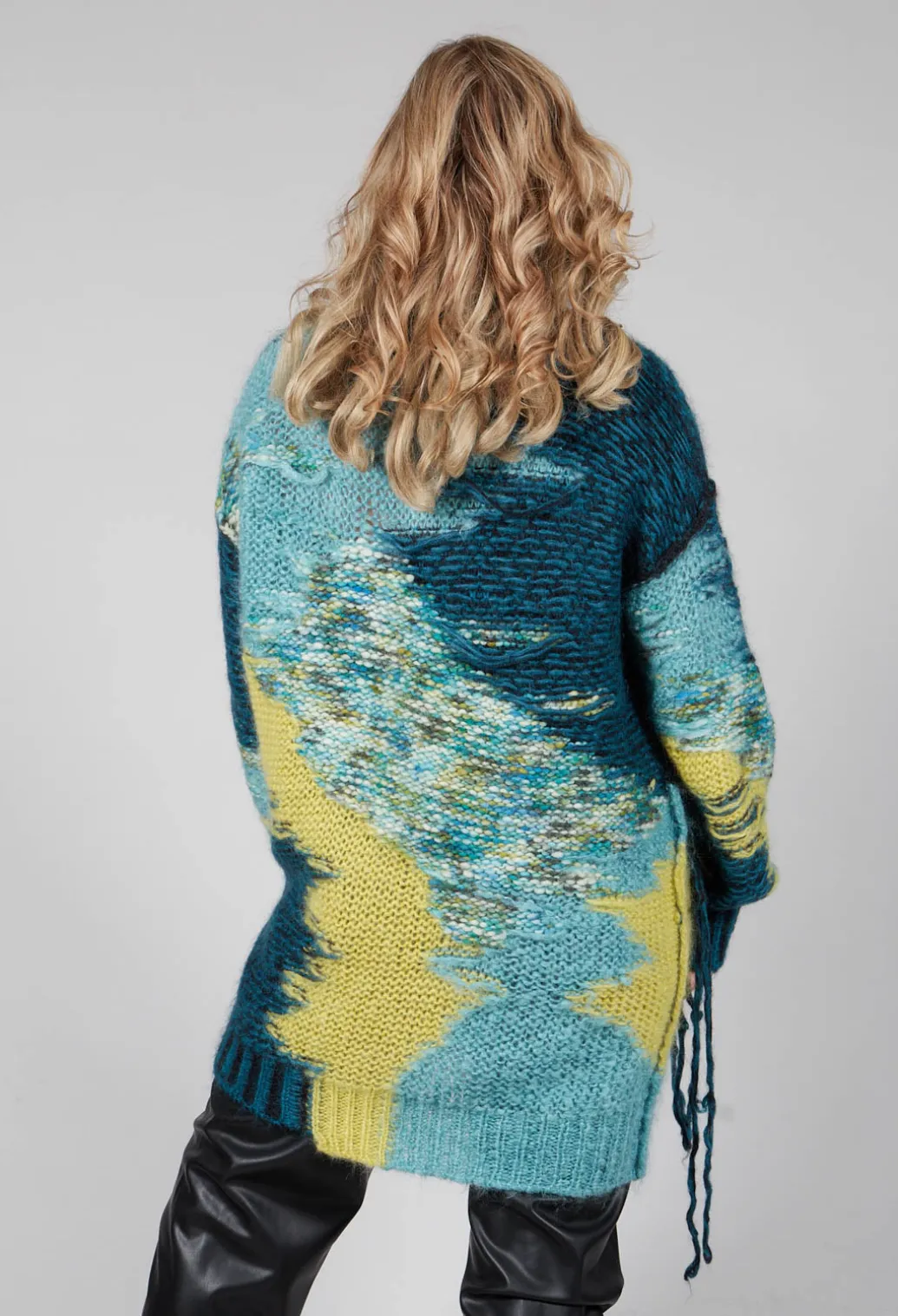 Roll Neck Jumper with Fringe Detail in Turquoise