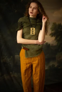Roll Neck Knitted Vest in Moss