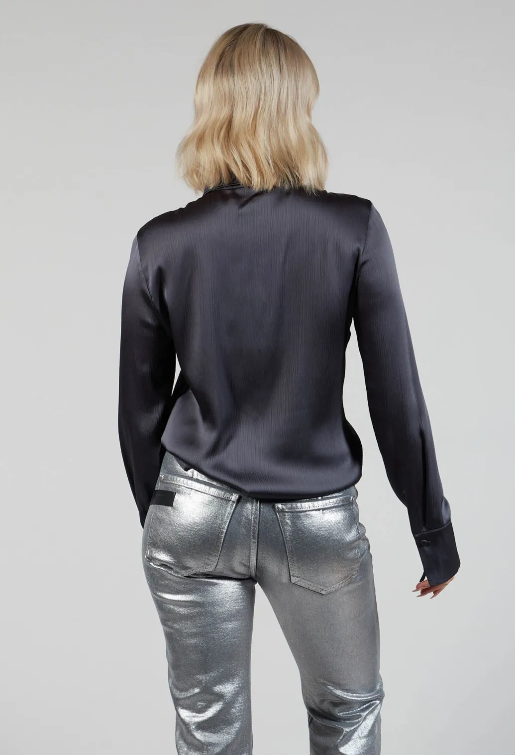 Romantic Long Sleeved Shirt in Metallic Grey