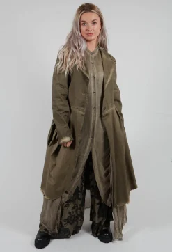 Ruched Shirt Dress in Raso di Viscosa and Viscosa Seta Green Tuscany