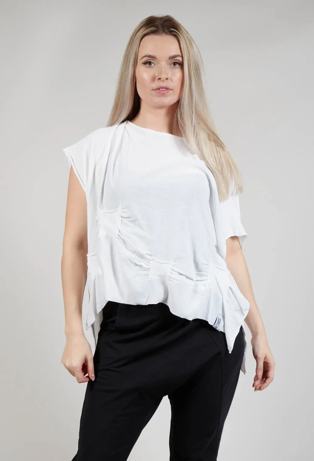 Ruched Sleeveless Sweater in White