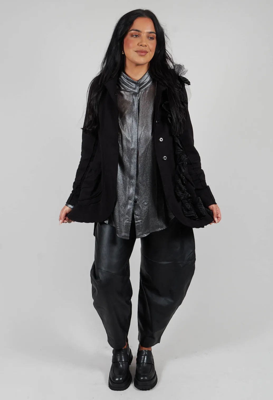 Ruffle Blazer in Black