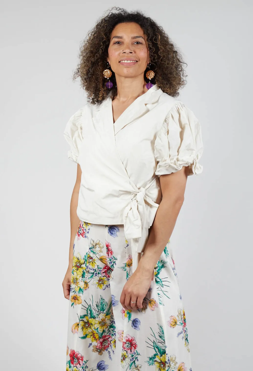 Ruffle Wrap Jacket in Ecru