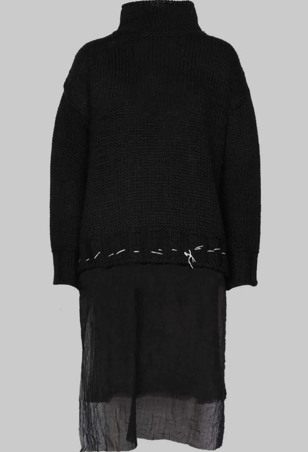 Seamed Sweater with Gauze in Black