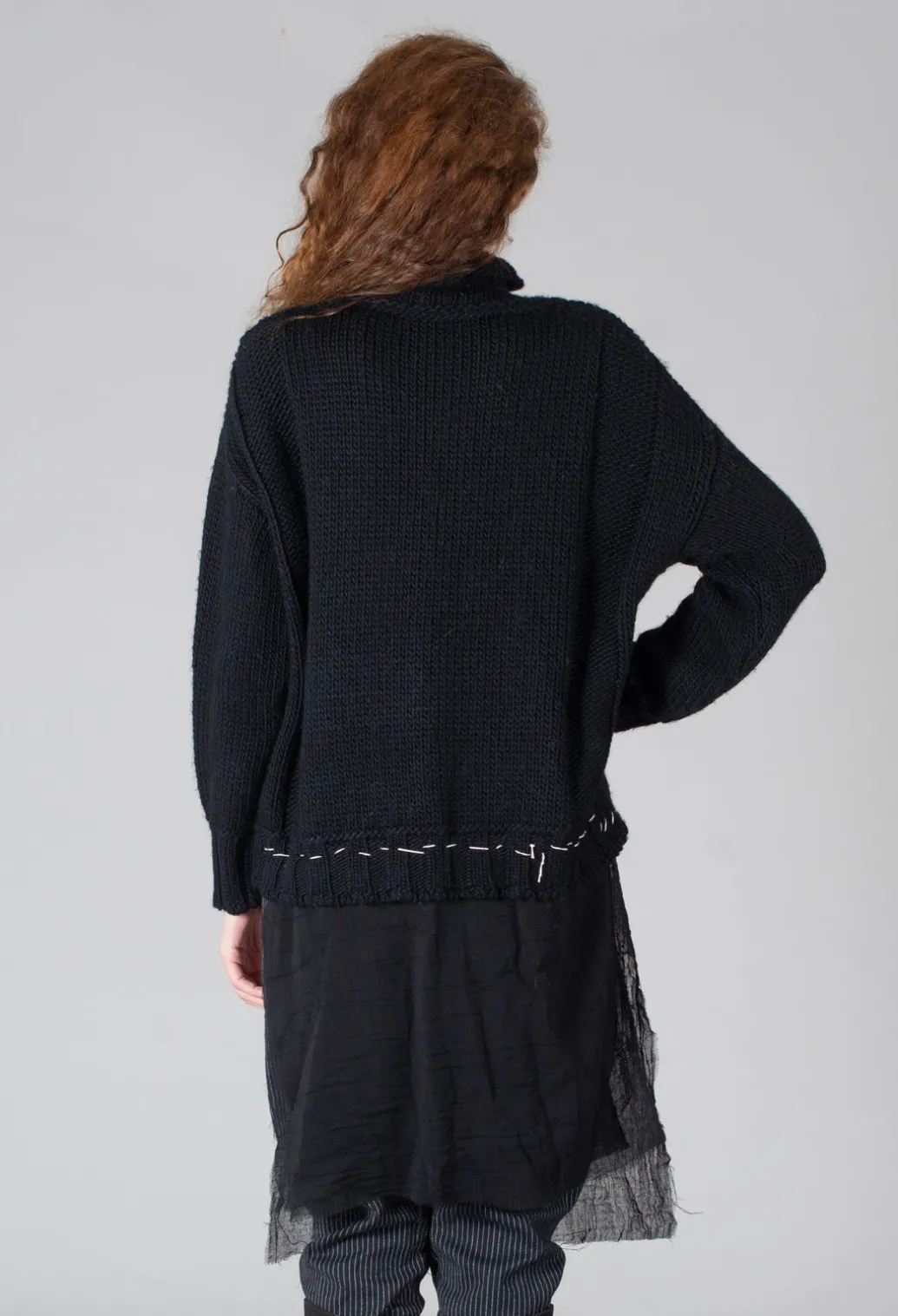 Seamed Sweater with Gauze in Black
