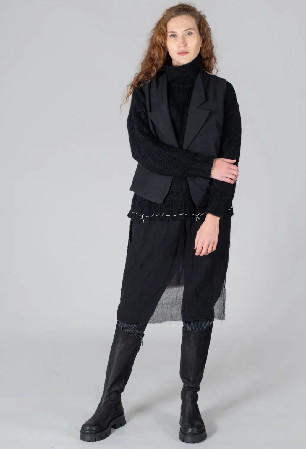 Seamed Sweater with Gauze in Black