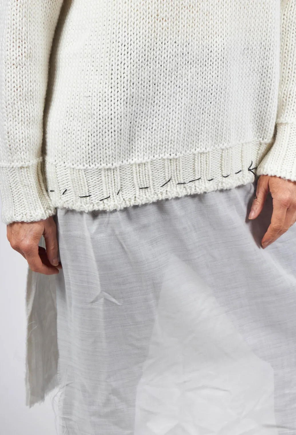 Seamed Sweater with Gauze in Cream