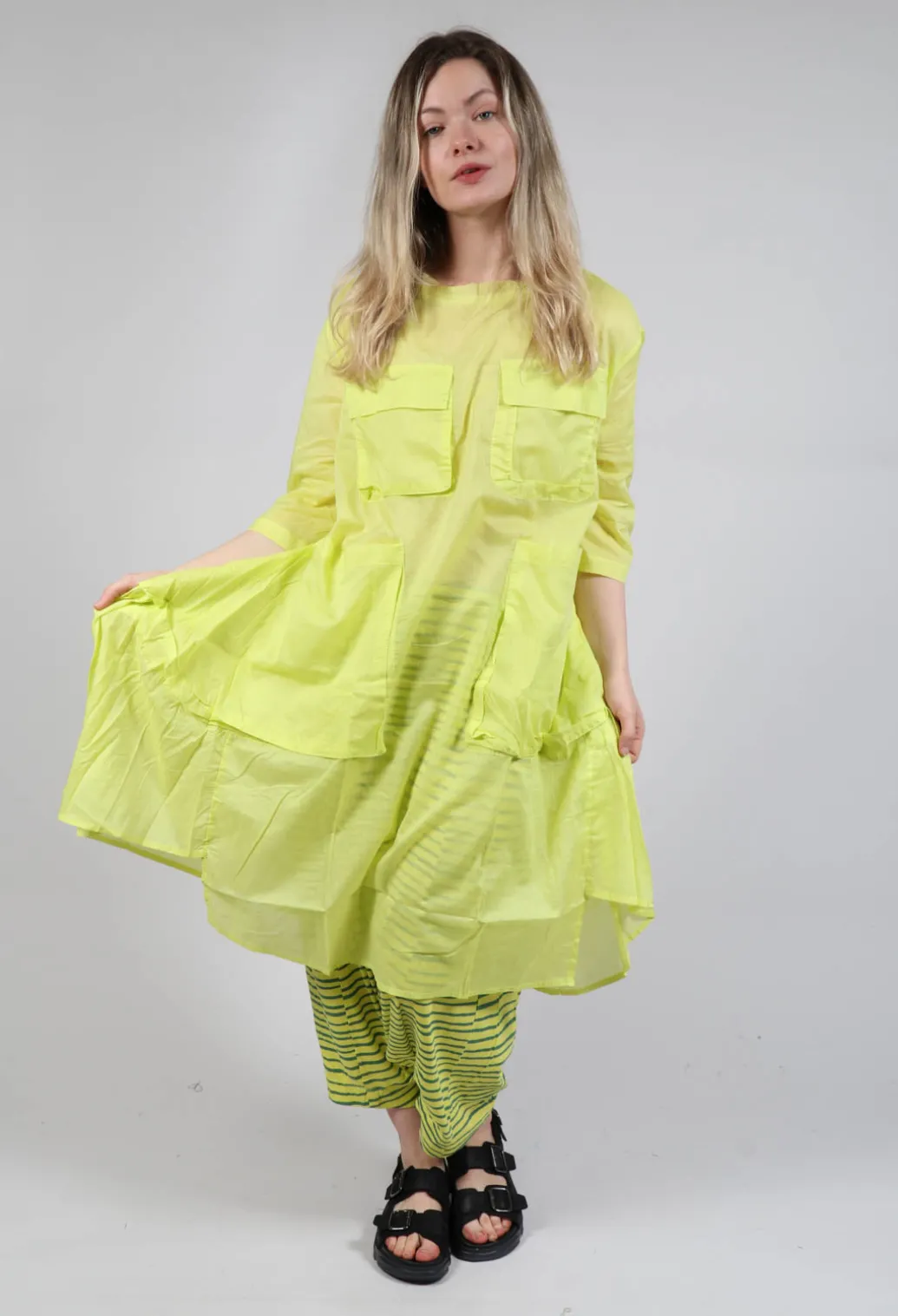 Sheer Smock Dress in Lime