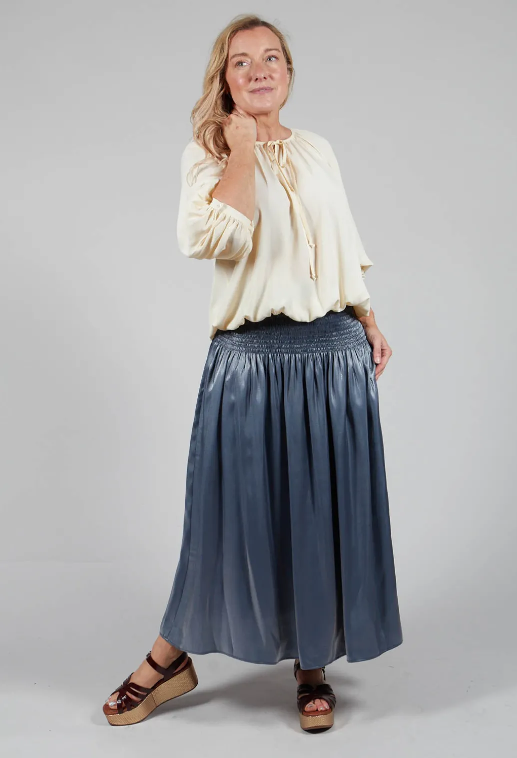 Shirred Waistband Skirt in Blue