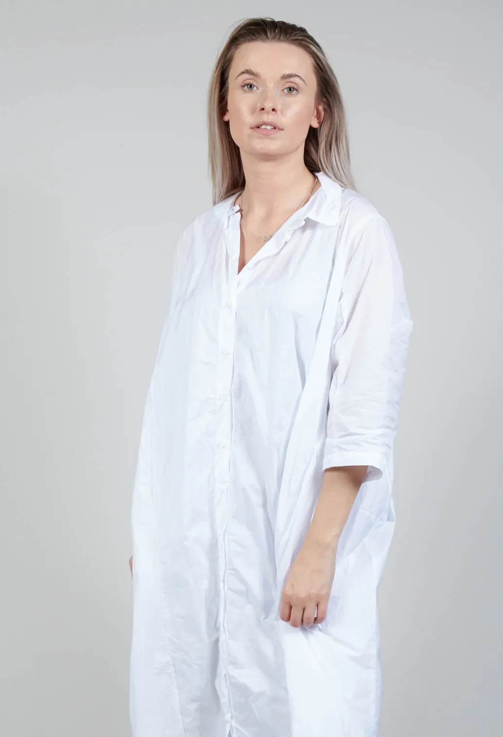 Shirt Dress with Cropped Sleeves in White
