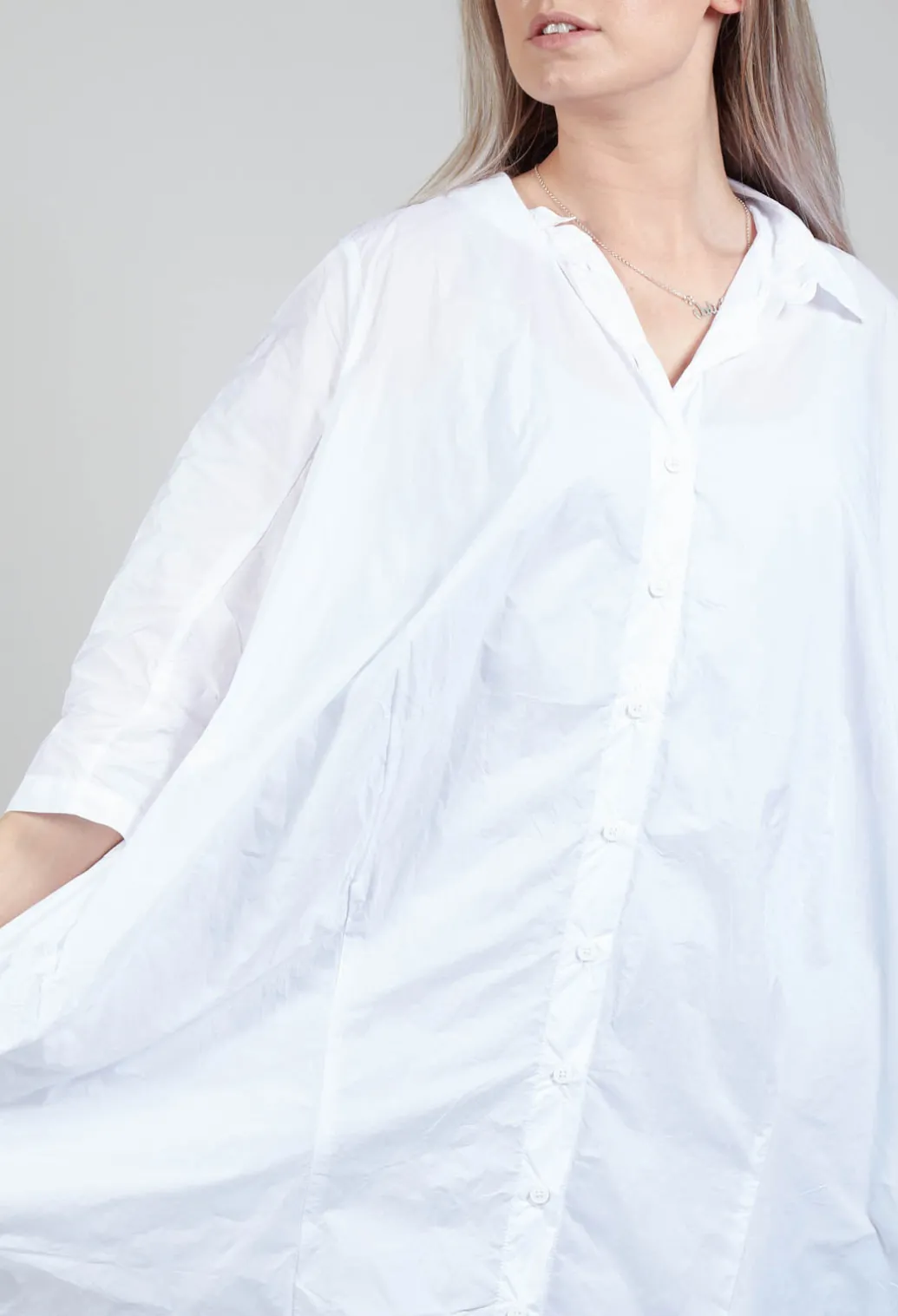 Shirt Dress with Cropped Sleeves in White