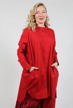 Shirt Dress with Stand Collar in Red
