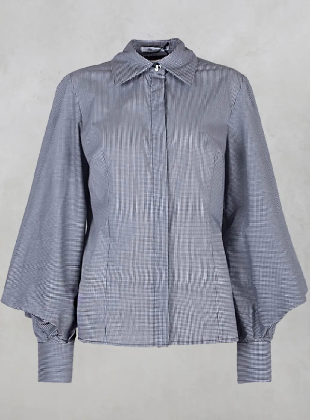 Shirt with Flared Puff Sleeves in Black Check