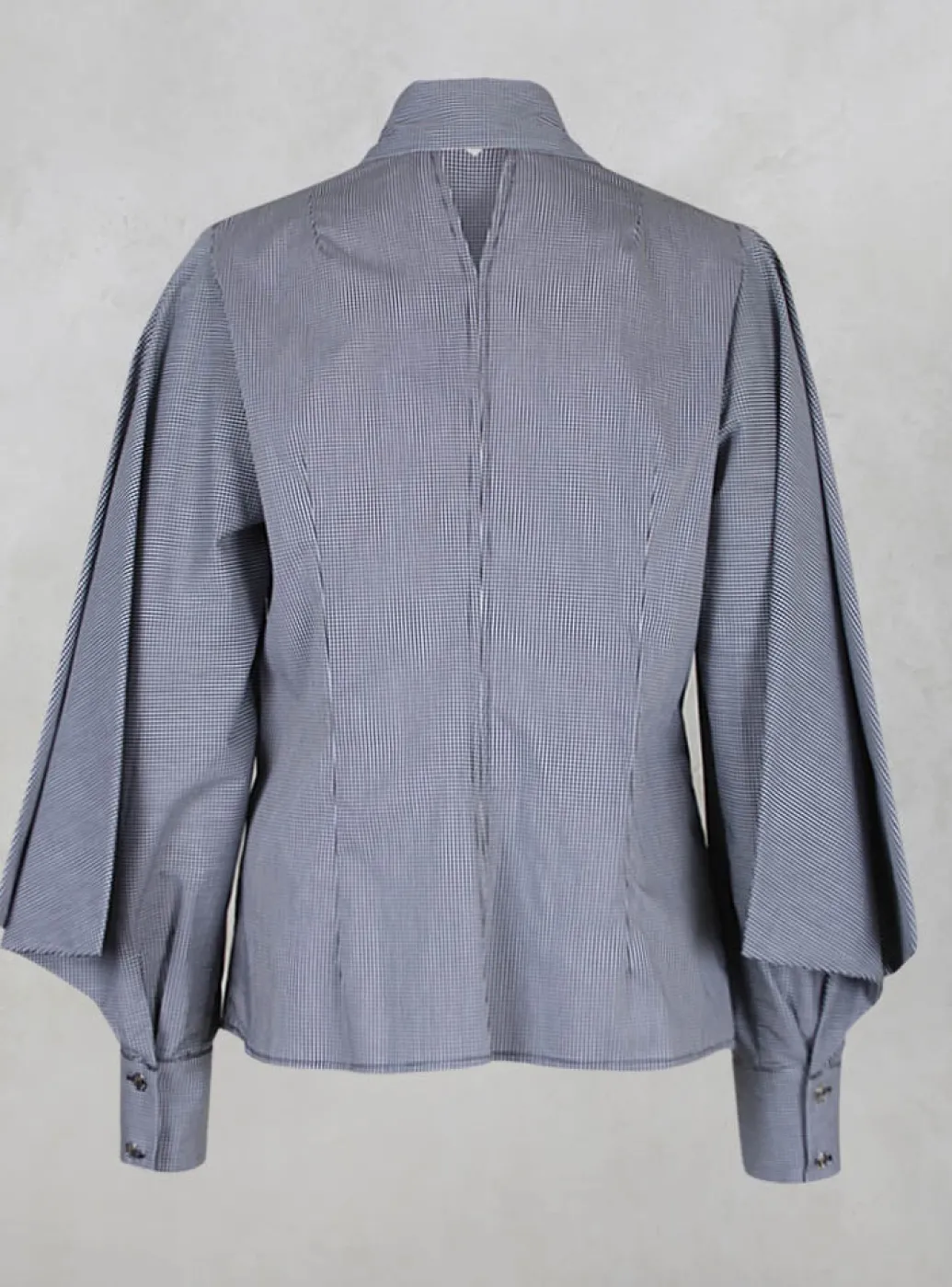 Shirt with Flared Puff Sleeves in Black Check