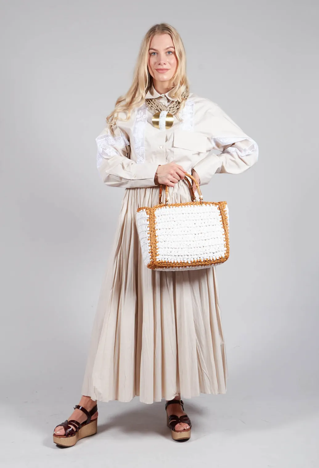Shirt with Lace Inserts in Dune