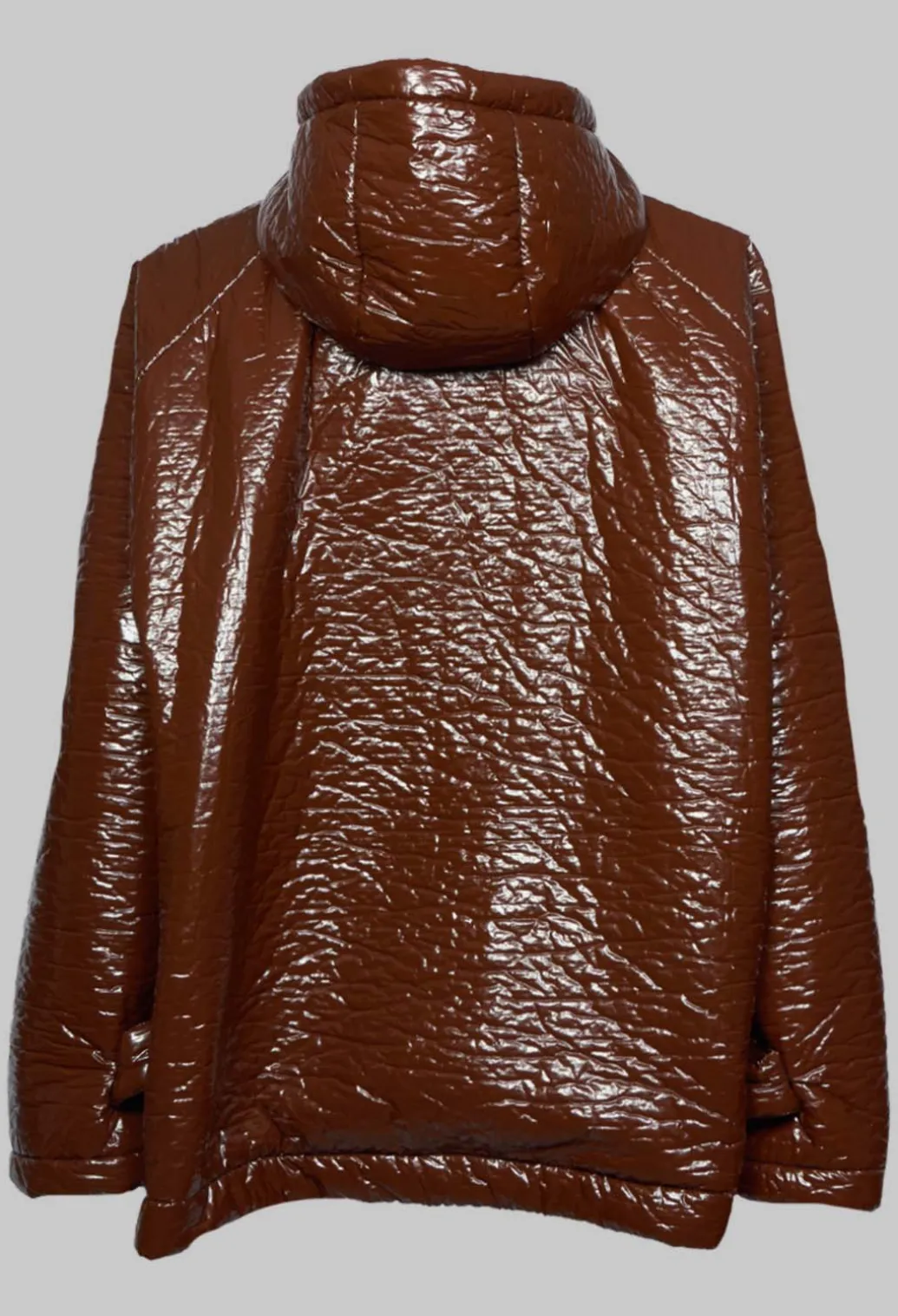 Short A Line Jacket with Hood in Glossy Mahony