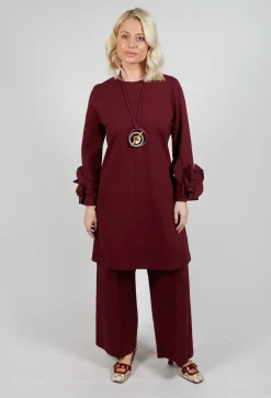 Short Shift Dress with Embellished Sleeves in Rumba