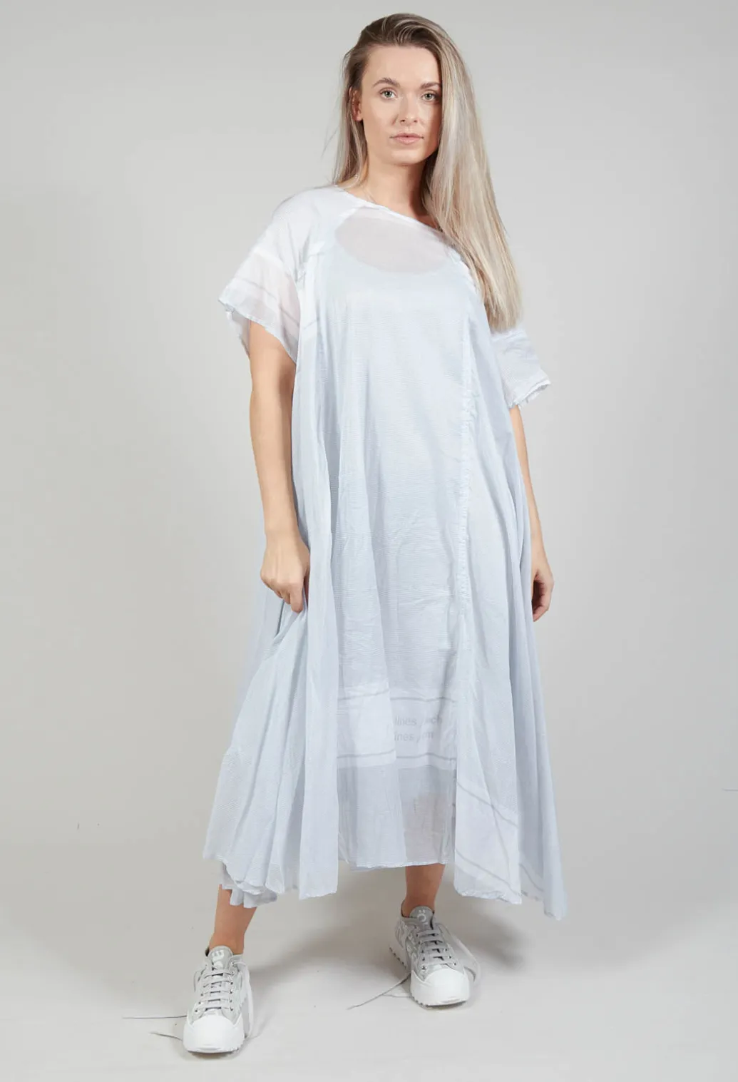Short Sleeve Cotton Dress in Grey Print