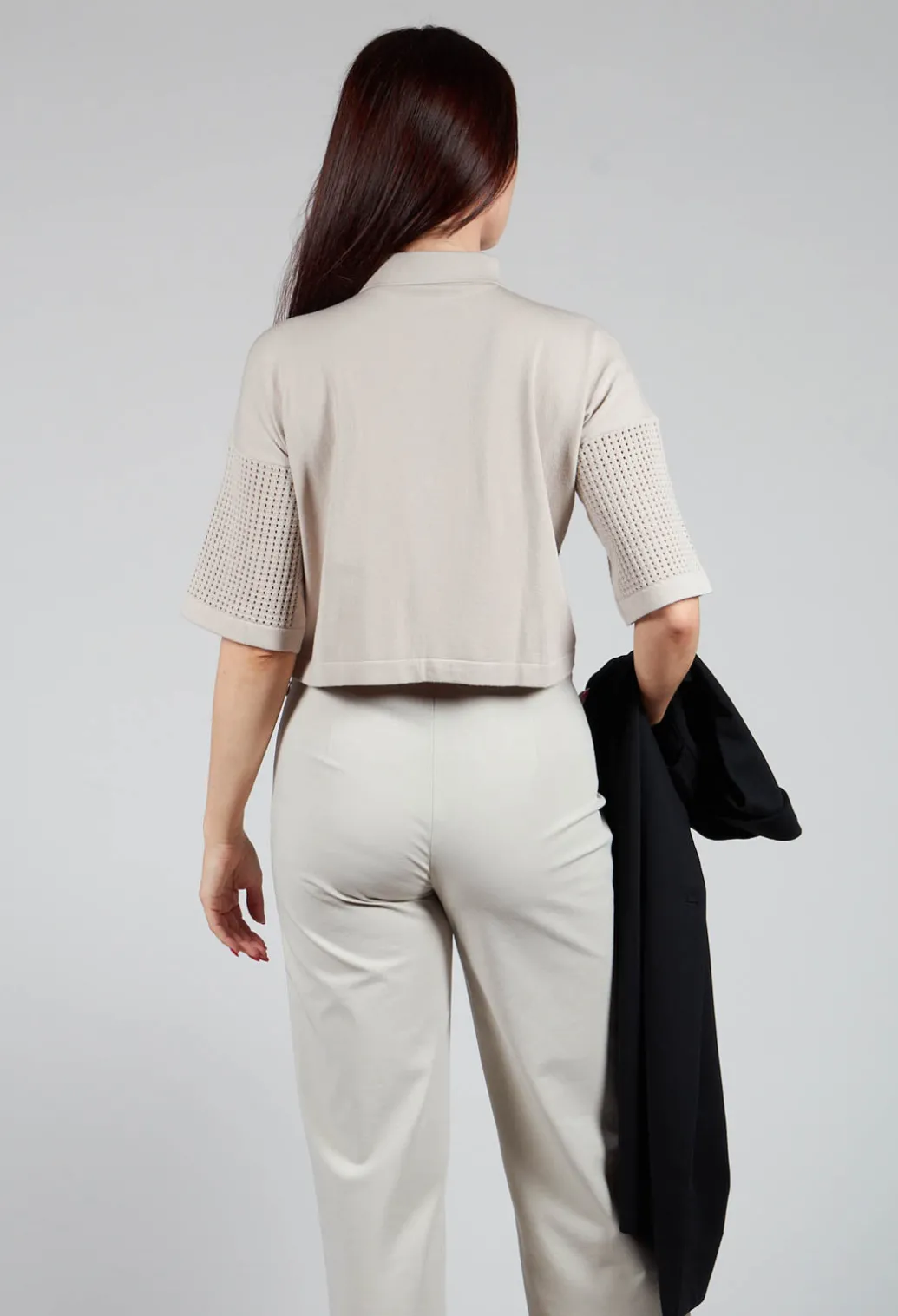 Short Sleeve Knitted Cardigan in Mastic