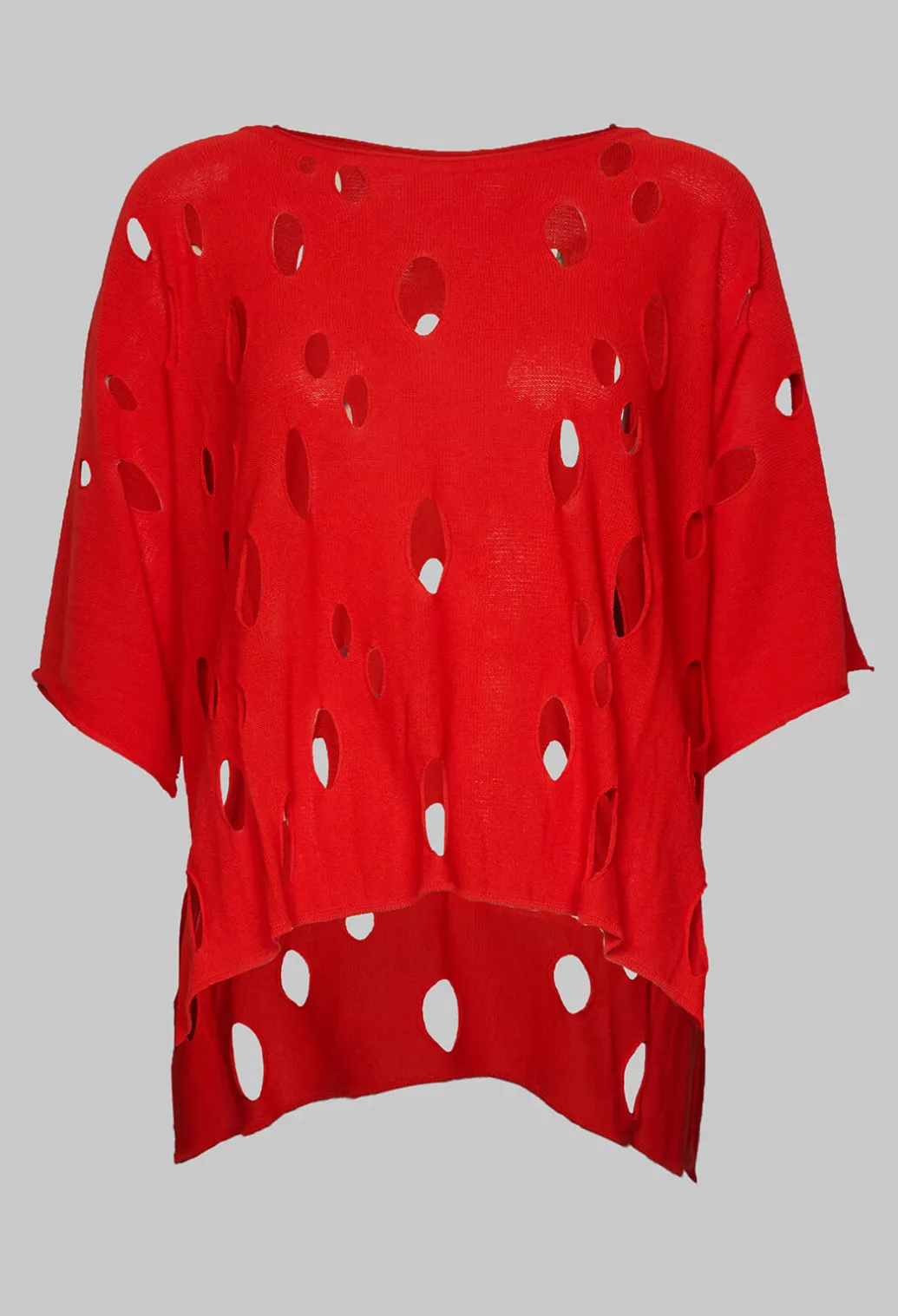 Short Sleeved Jumper with Hole Detail in Red