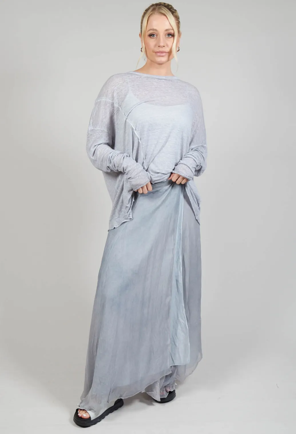 Silk Wrap Skirt in Silver Grey