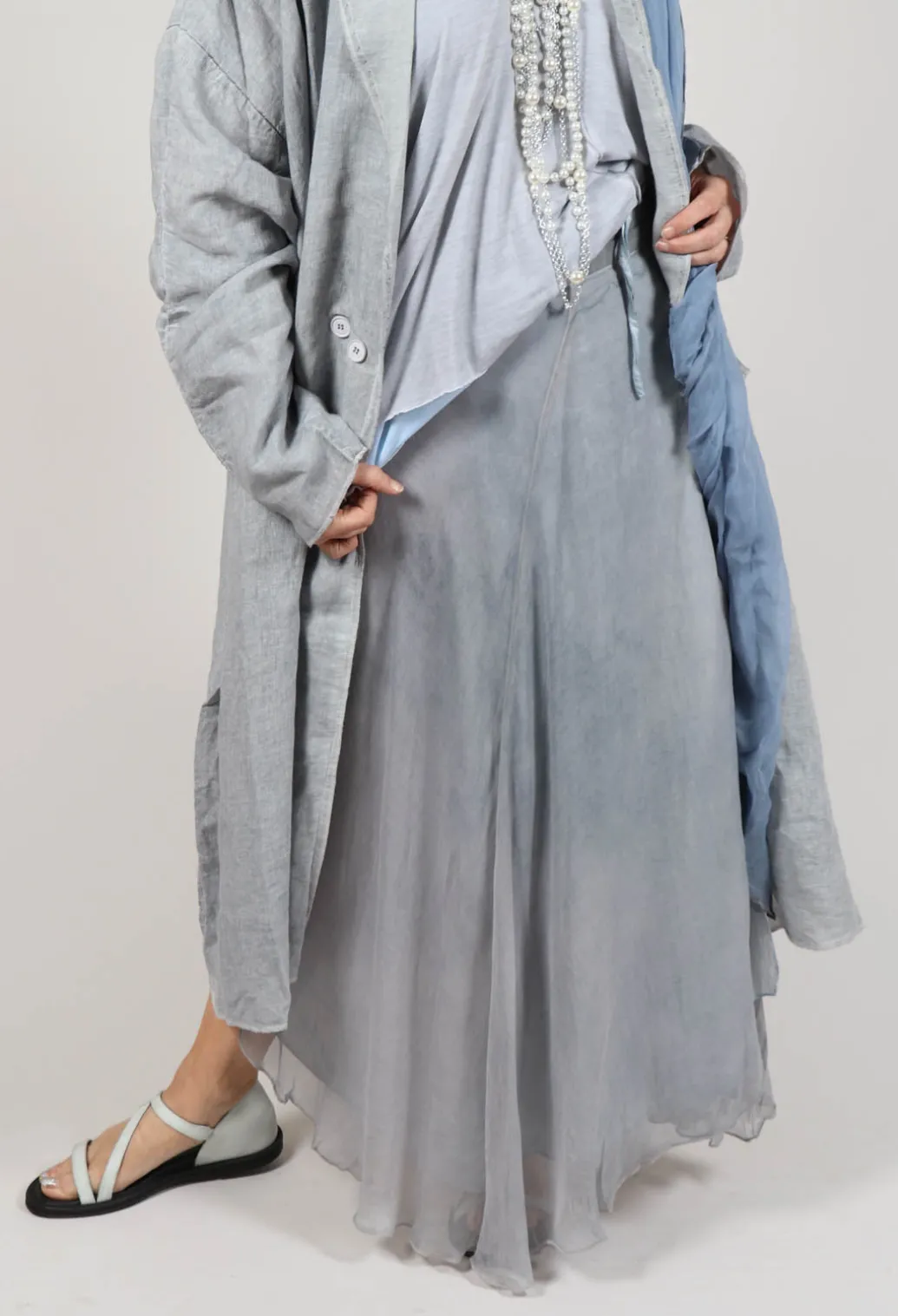 Silk Wrap Skirt in Silver Grey