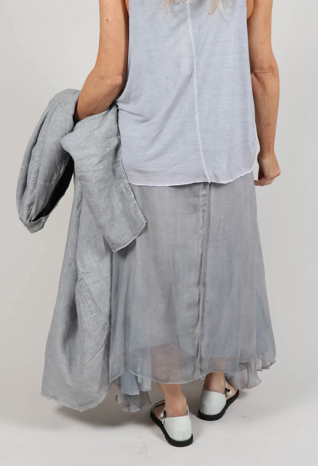 Silk Wrap Skirt in Silver Grey