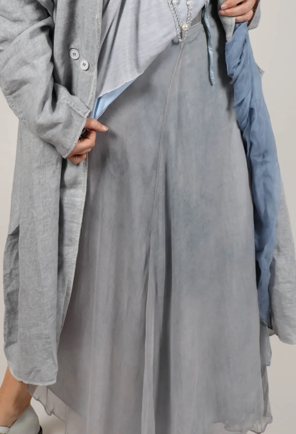 Silk Wrap Skirt in Silver Grey